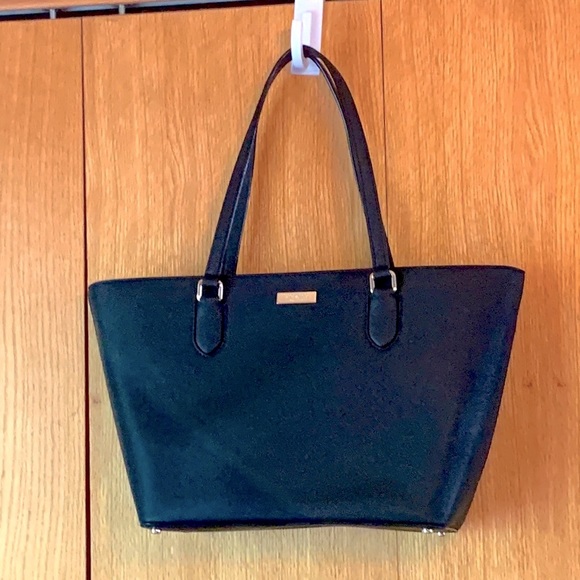 Kate Spade LAUREL WAY black crosshatch leather top zip daily tote purse bag EUC - Picture 6 of 16